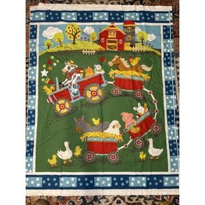 45" Farm Tractor‎ Cotton Panel Fabric Baby Nursery Blanket Quilt Animals Lot 2